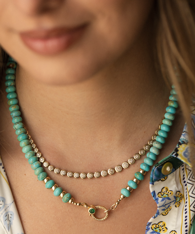 TURQUOISE EMERALD & DIAMOND BEADED NECKLACE
