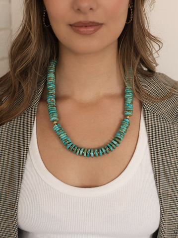 15MM TURQUOISE WAFFER NECKLACE WITH 14K GOLD