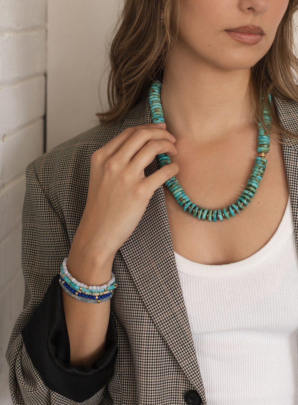 15MM TURQUOISE WAFFER NECKLACE WITH 14K GOLD