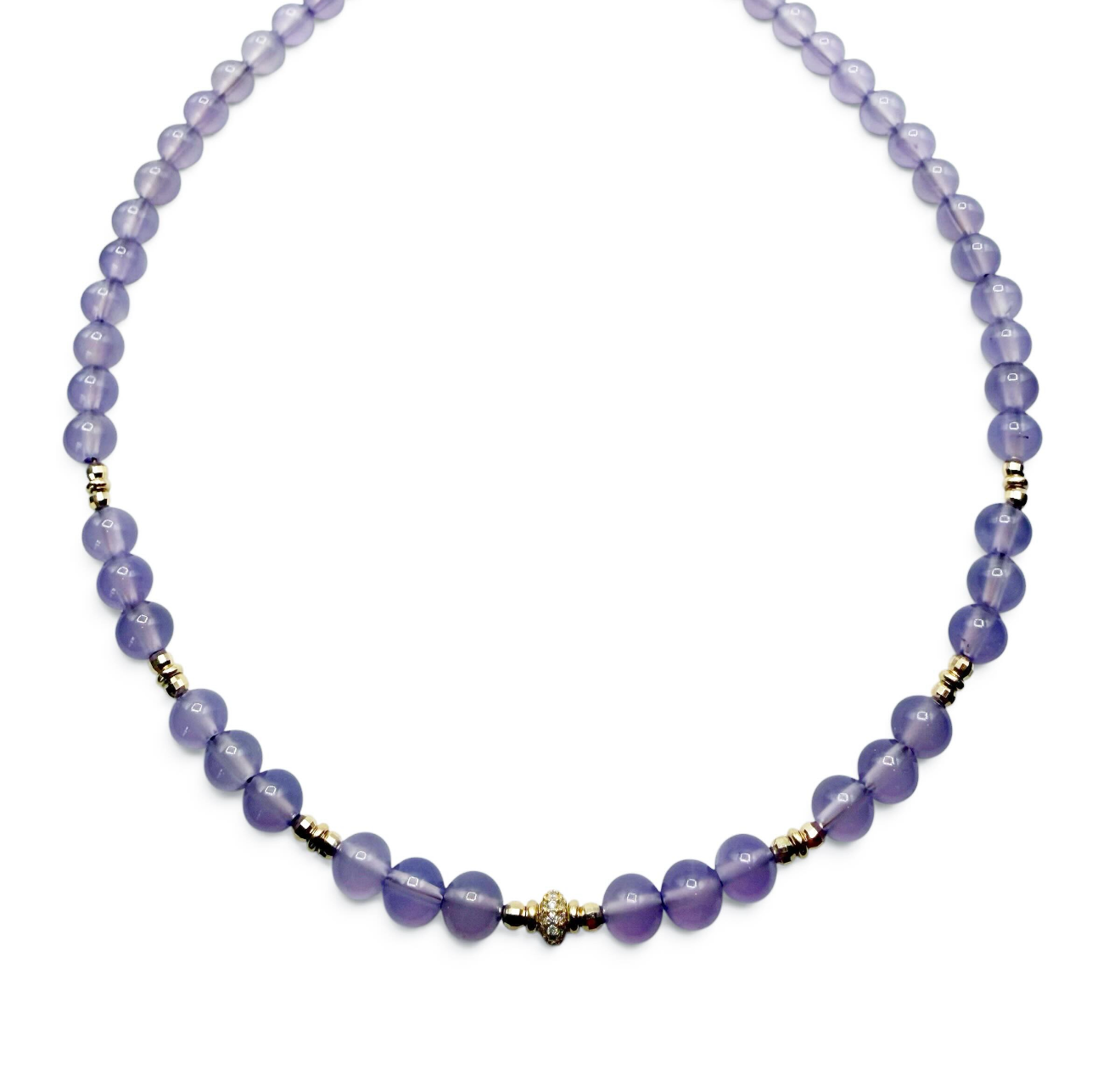 PURPLE CHALCEDONY AND 14k GOLD NECKLACES