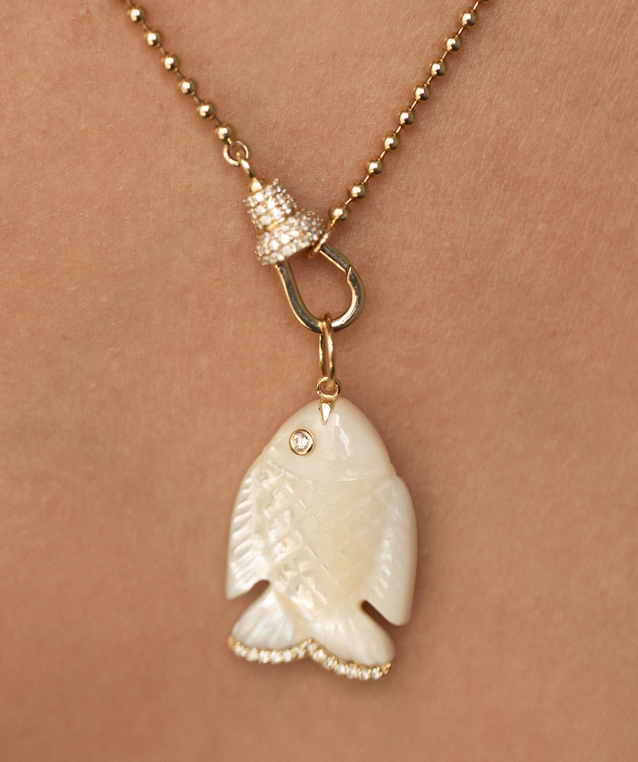 MOTHER OF PEARL & DIAMOND FISH CHARM