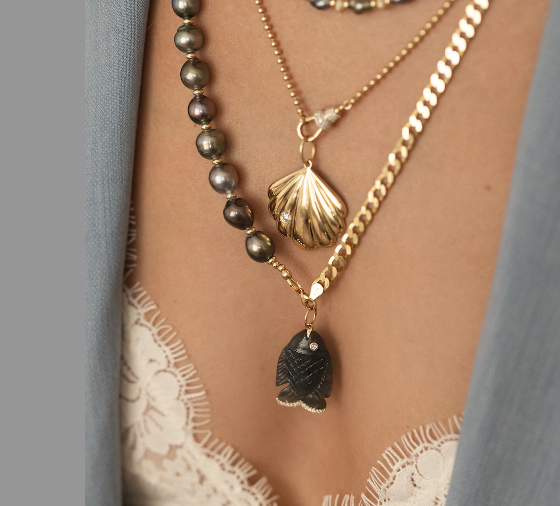 LABRADORITE & DIAMOND FISH CHARM