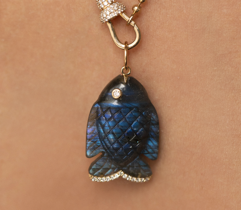 LABRADORITE & DIAMOND FISH CHARM