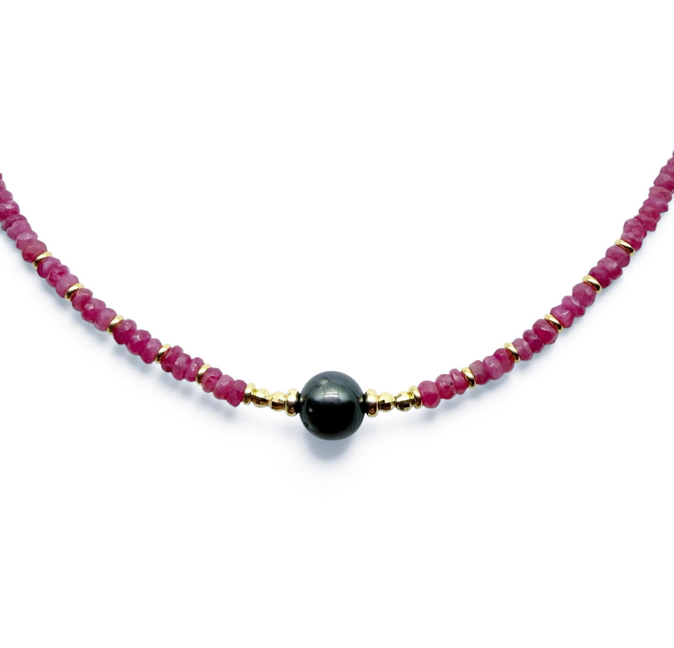 TURQUOISE OR PINK SAPPHIRE AND BABY TAHITIAN PEARL NECKLACE