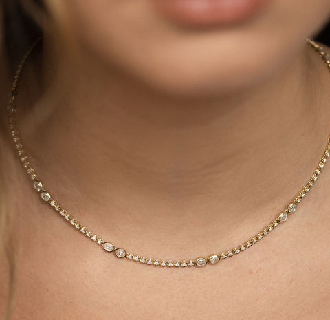 DIAMOND OVAL AND ROUND TENNIS NECKLACE WITH