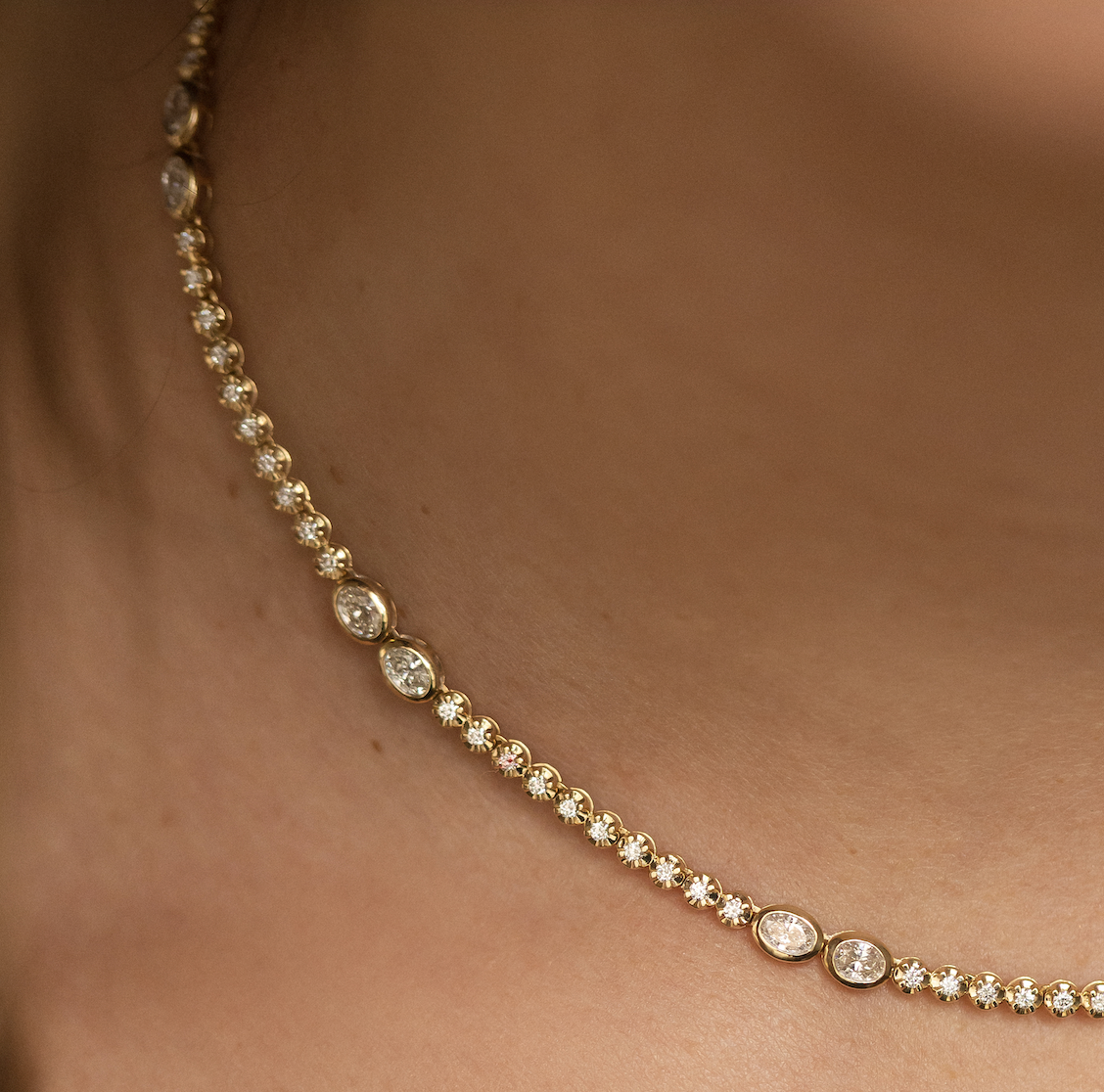 DIAMOND OVAL AND ROUND TENNIS NECKLACE WITH