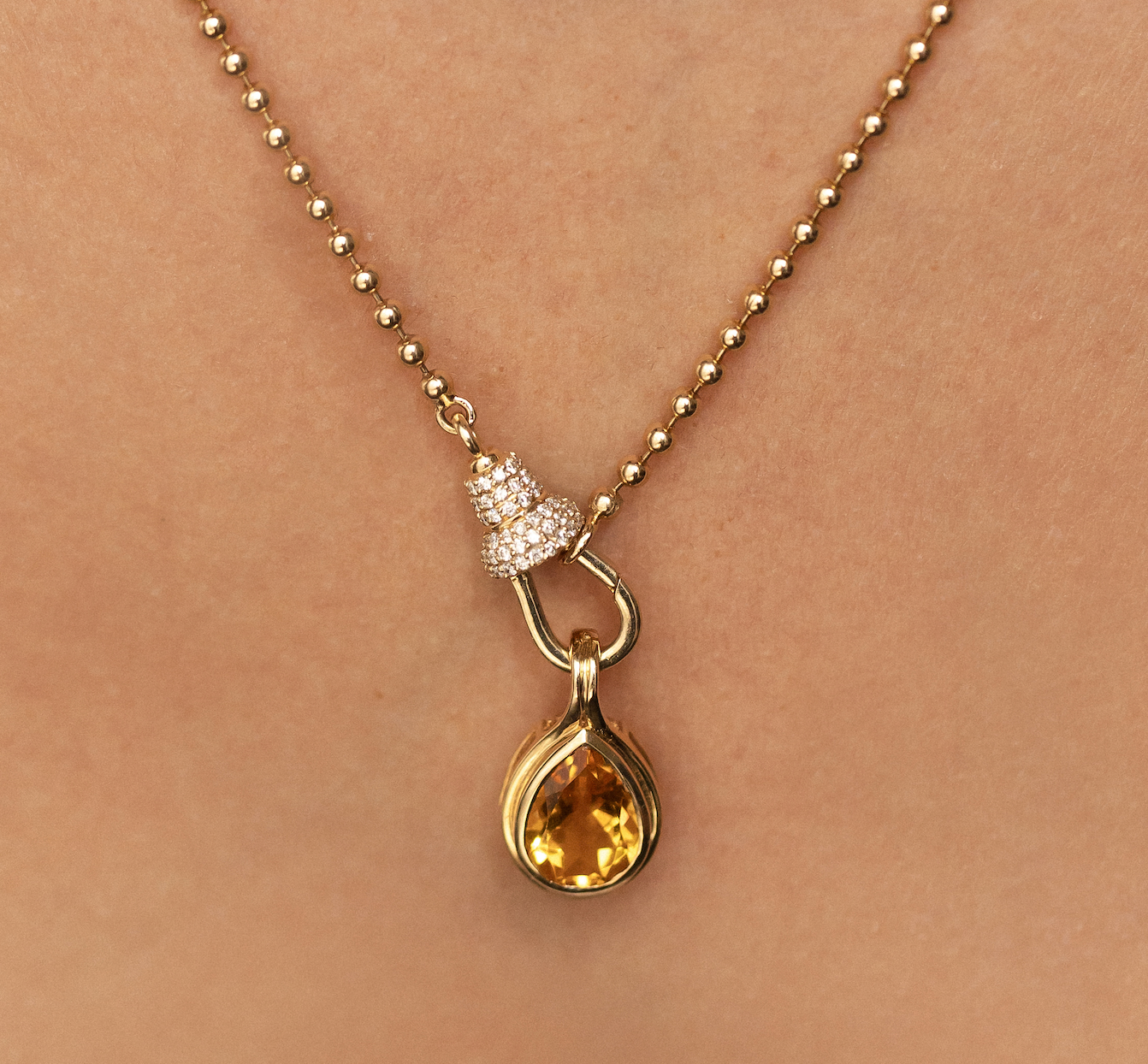 CITRINE & SOLID 14K GOLD CLIP CHARM