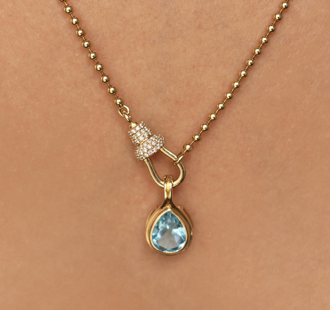 BLUE TOPAZ & 14K GOLD CHARM