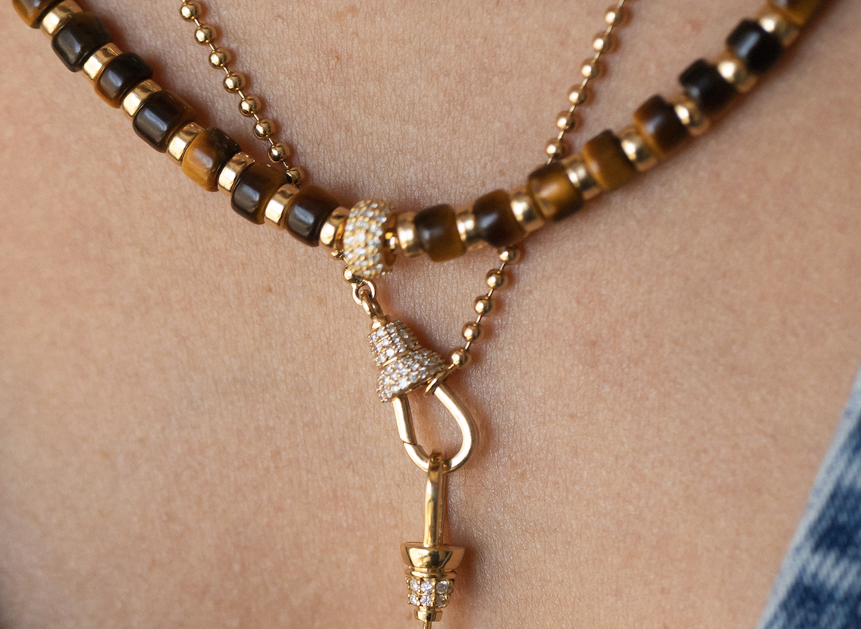 TIGER EYE AND DIAMOND BEAD NECKLACE