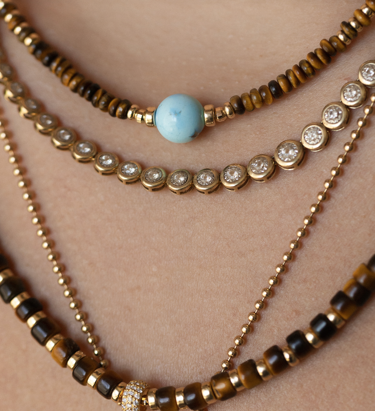 TIGER EYE AND DIAMOND BEAD NECKLACE