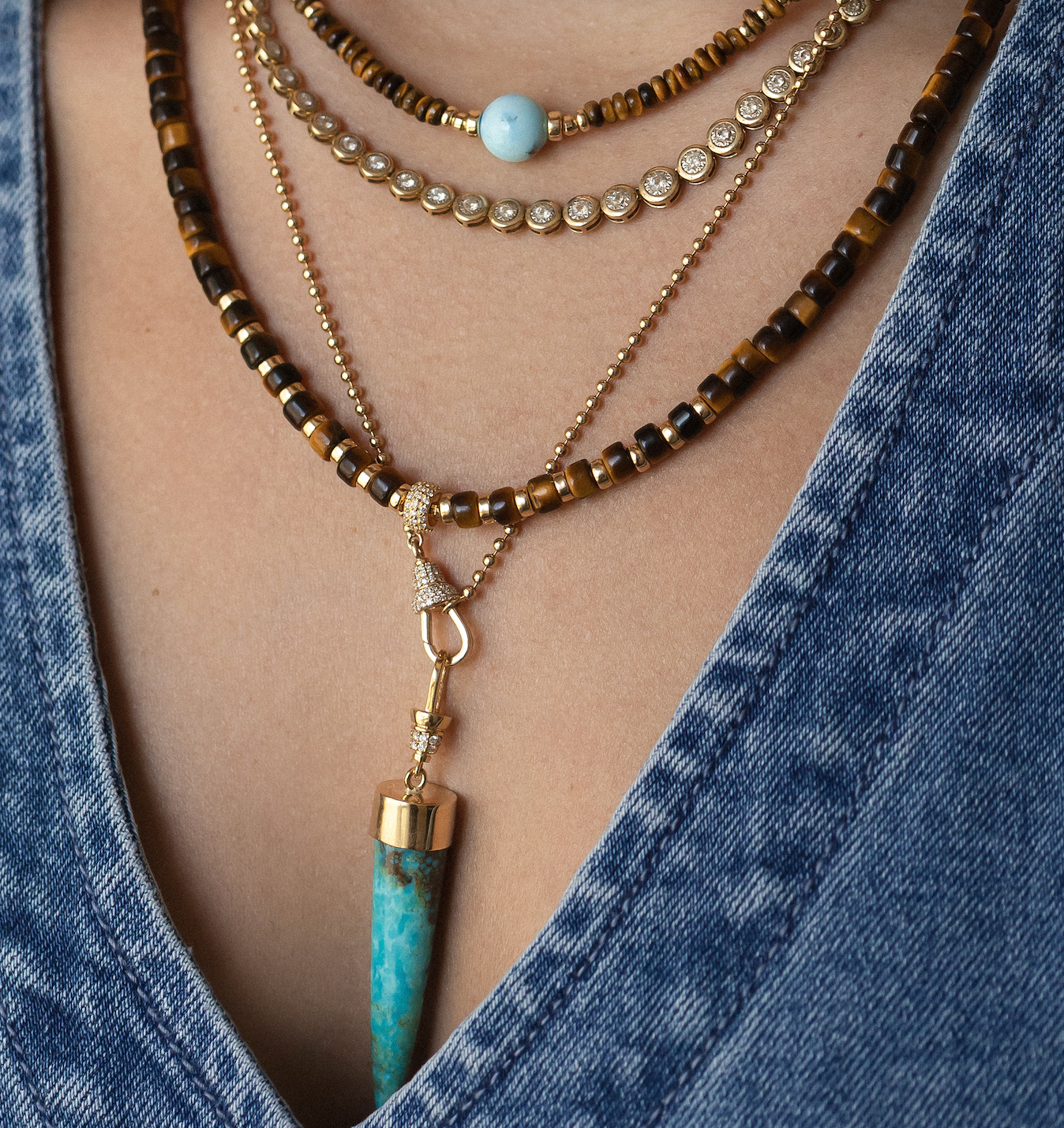TIGER EYE AND DIAMOND BEAD NECKLACE