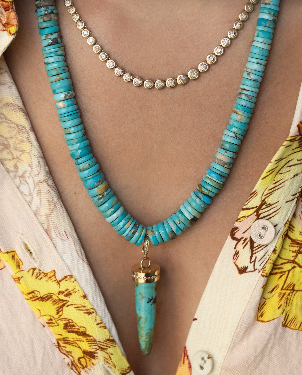 TURQUOISE HEISHI BEAD NECKLACE