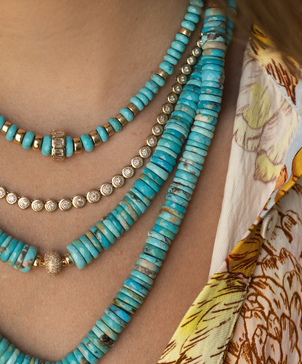 TURQUOISE HEISHI BEAD NECKLACE