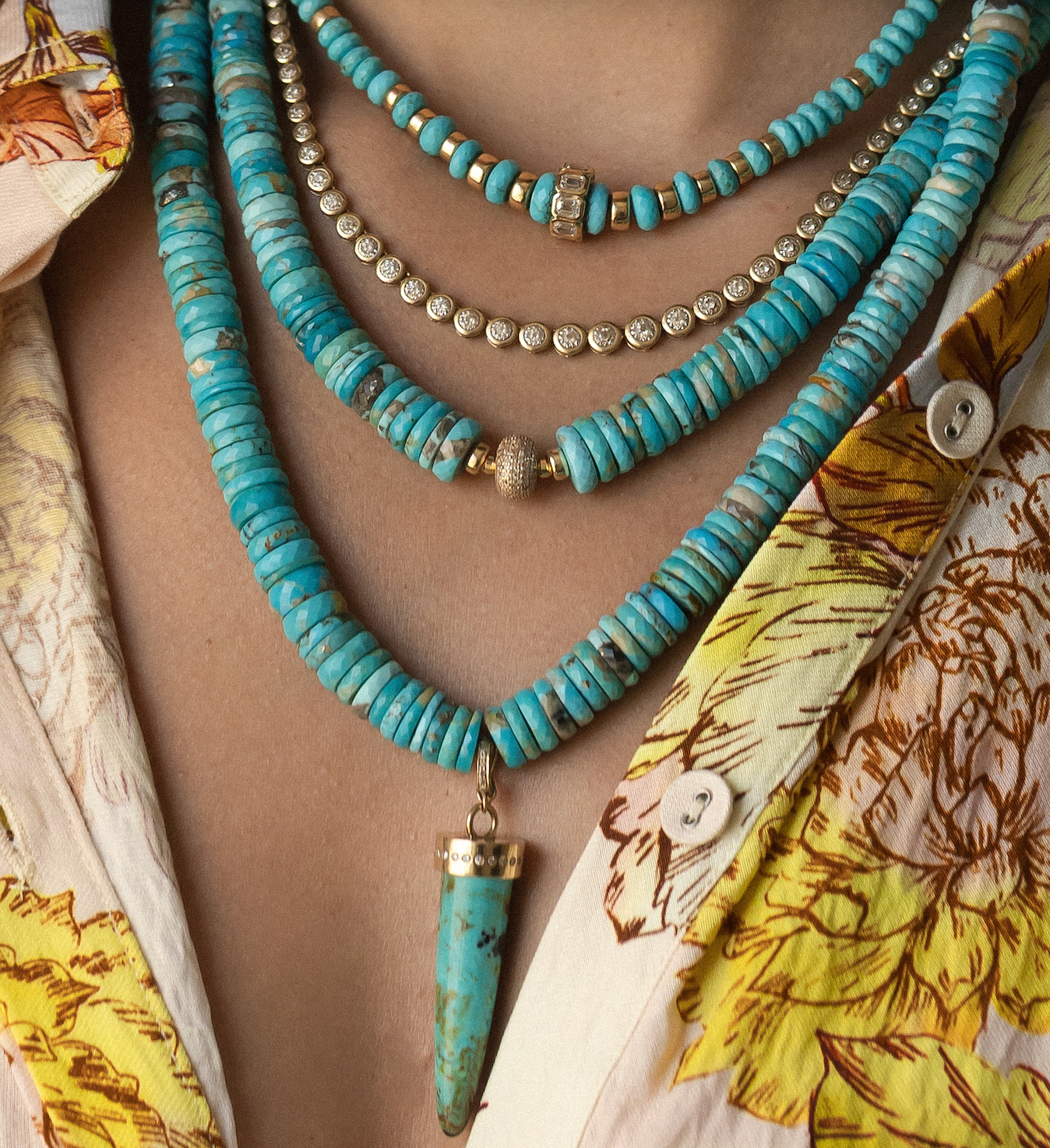 TURQUOISE HEISHI BEAD NECKLACE