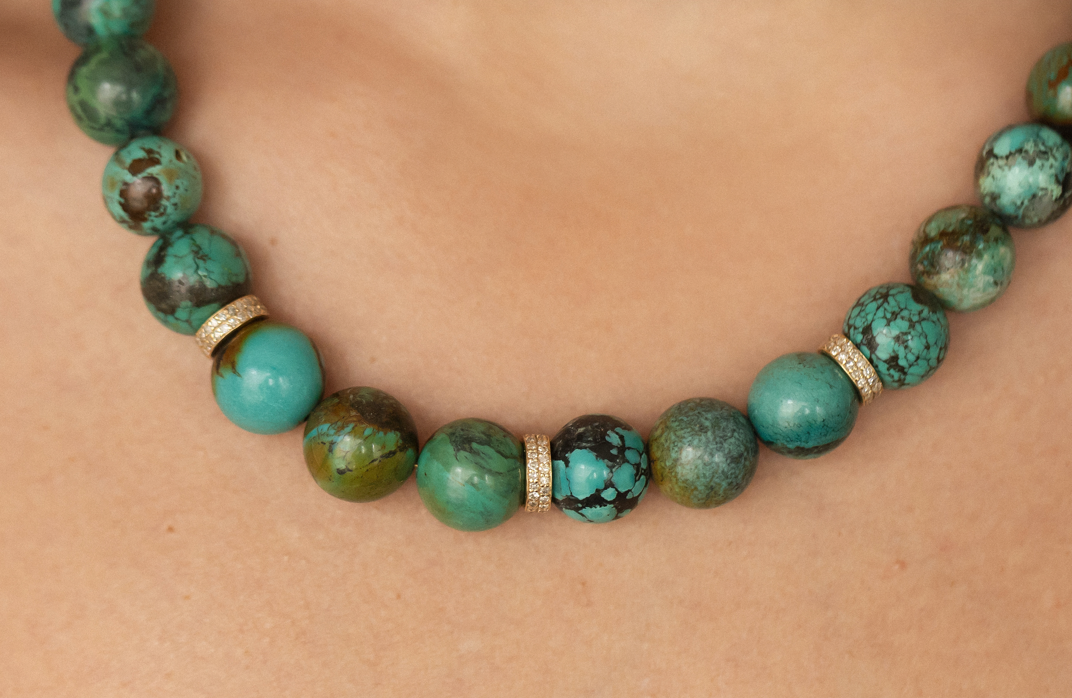 TURQUOISE AND DIAMOND BEAD NECKLACE