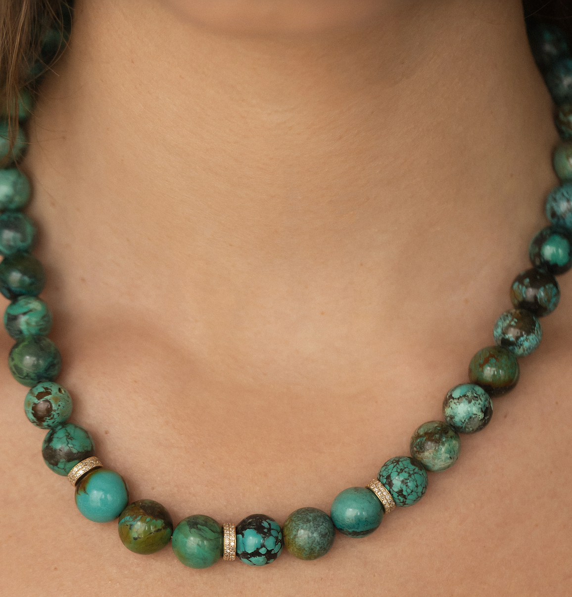 TURQUOISE AND DIAMOND BEAD NECKLACE