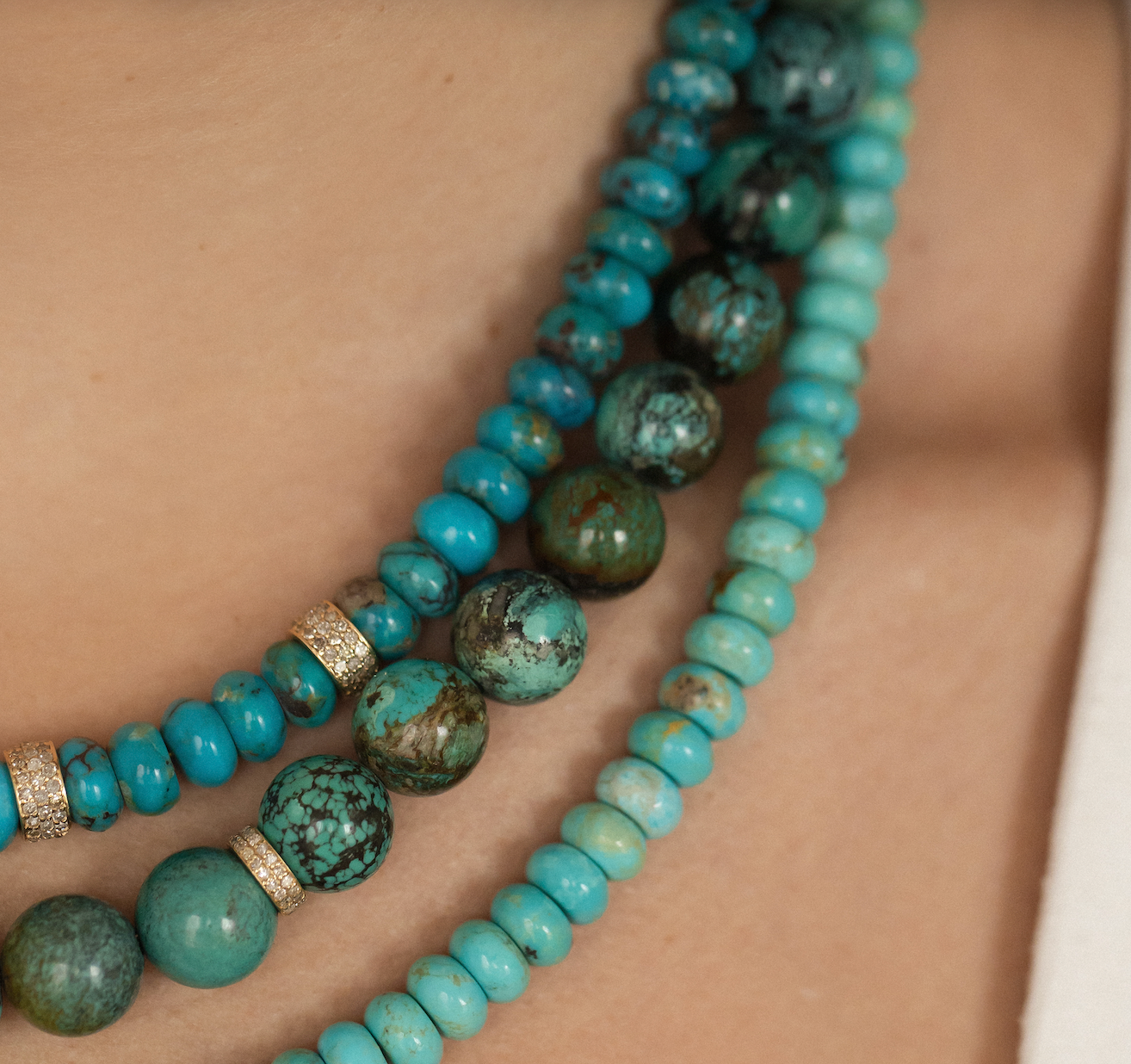 TURQUOISE AND DIAMOND BEAD NECKLACE