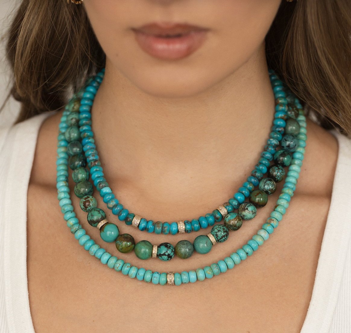 TURQUOISE AND DIAMOND BEAD NECKLACE
