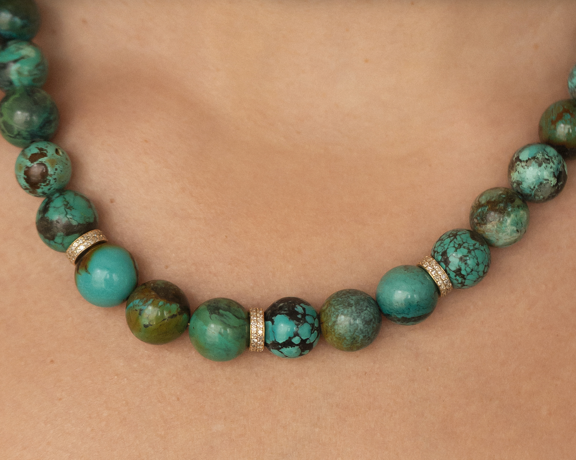 TURQUOISE AND DIAMOND BEAD NECKLACE