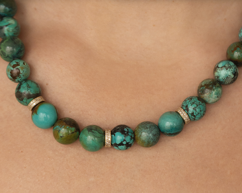TURQUOISE AND DIAMOND BEAD NECKLACE