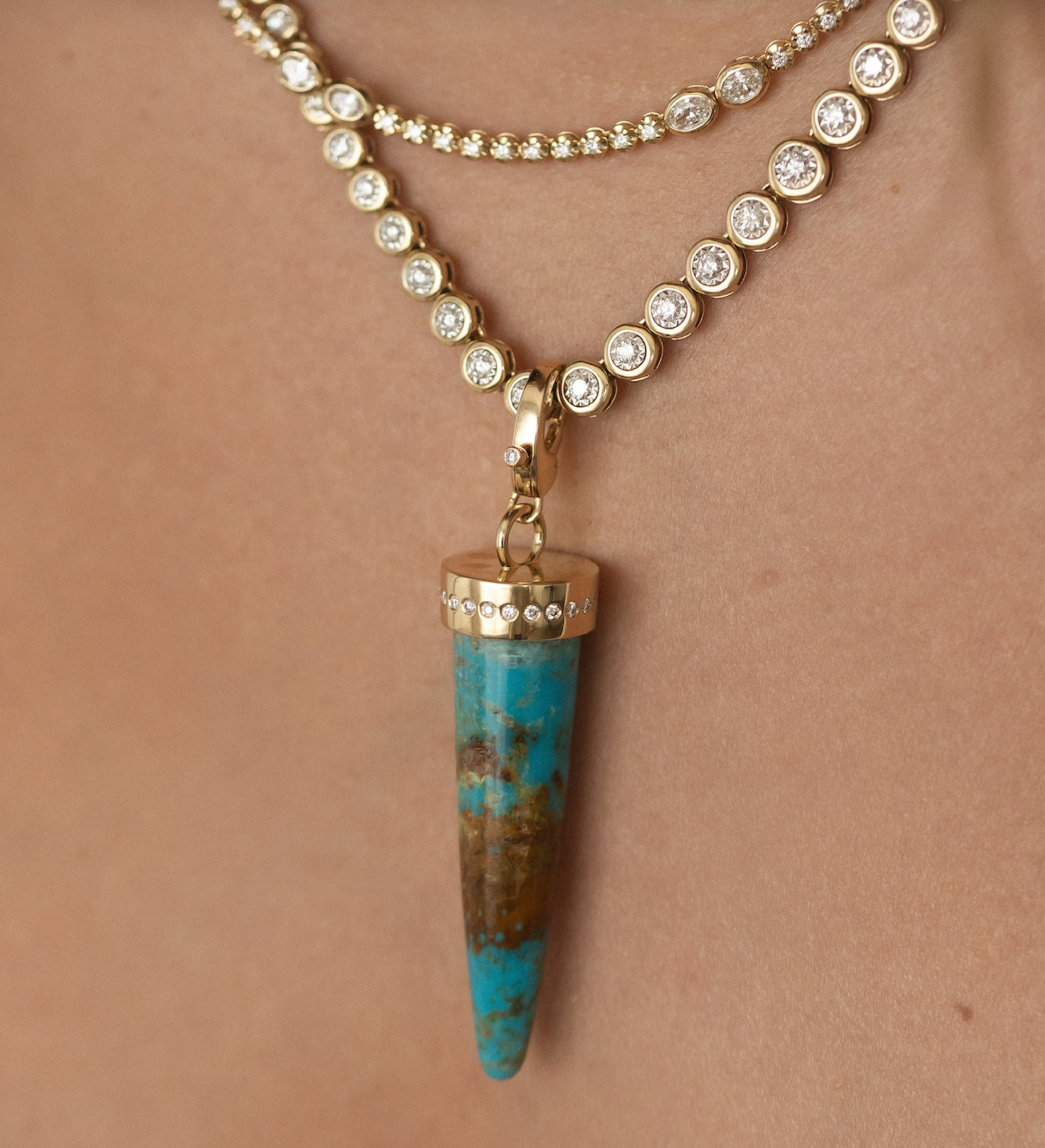 14K GOLD LARGE BEZEL DIAMOND  TENNIS NECKLACE