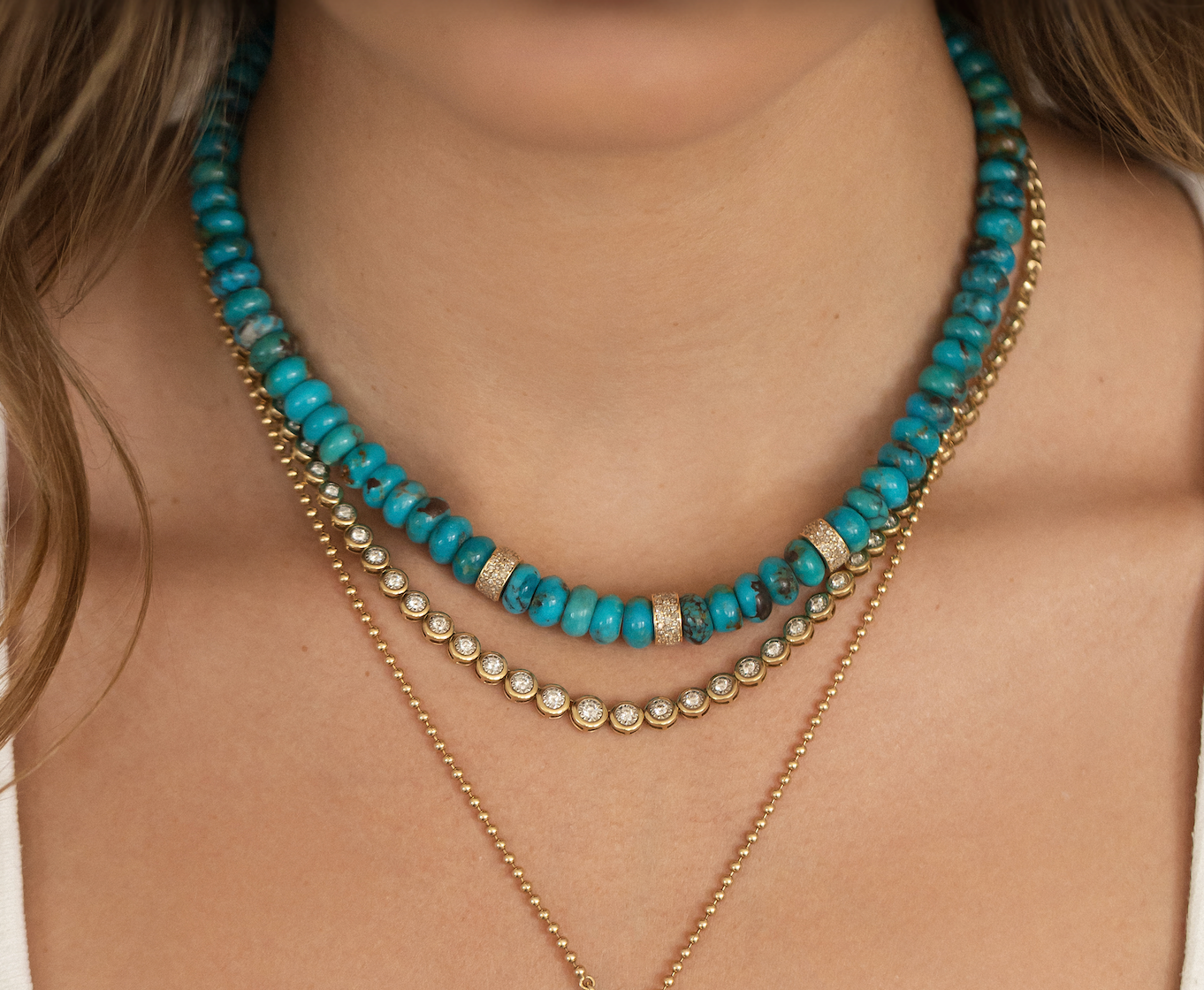 TURQUOISE AND DIAMOND BEAD NECKLACES