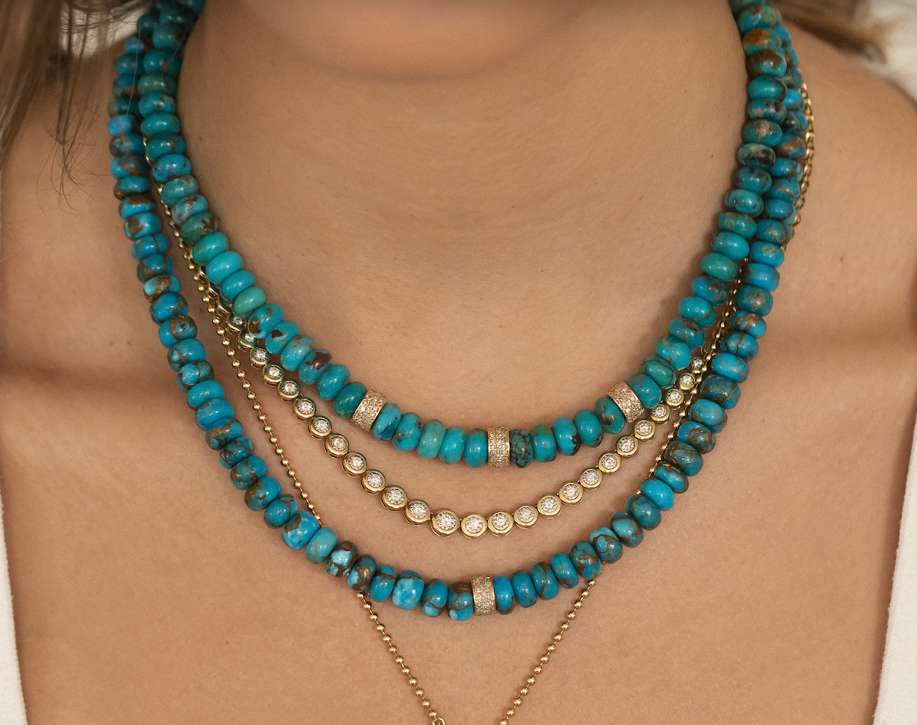 TURQUOISE AND DIAMOND BEAD NECKLACES