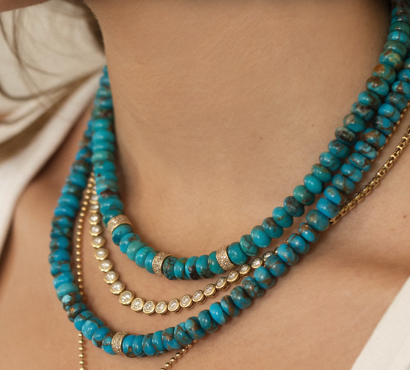 TURQUOISE AND DIAMOND BEAD NECKLACES
