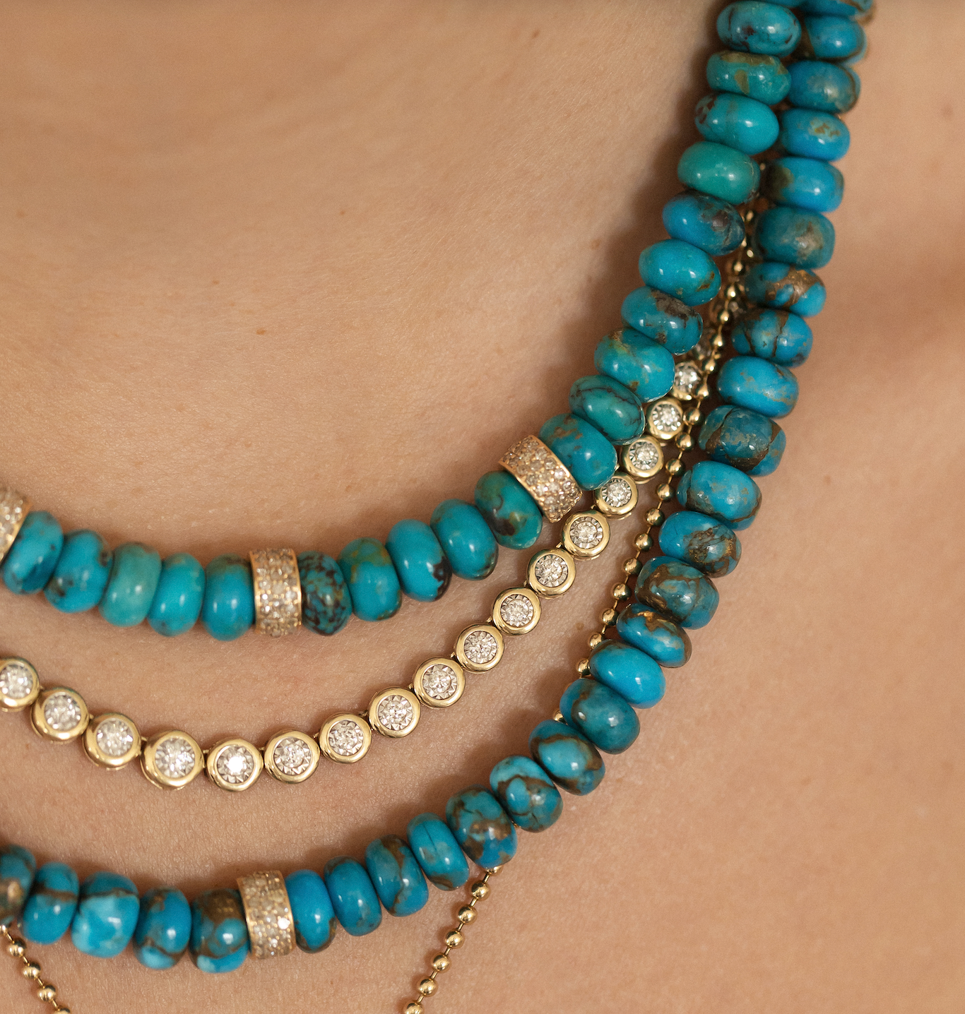 TURQUOISE AND DIAMOND BEAD NECKLACES