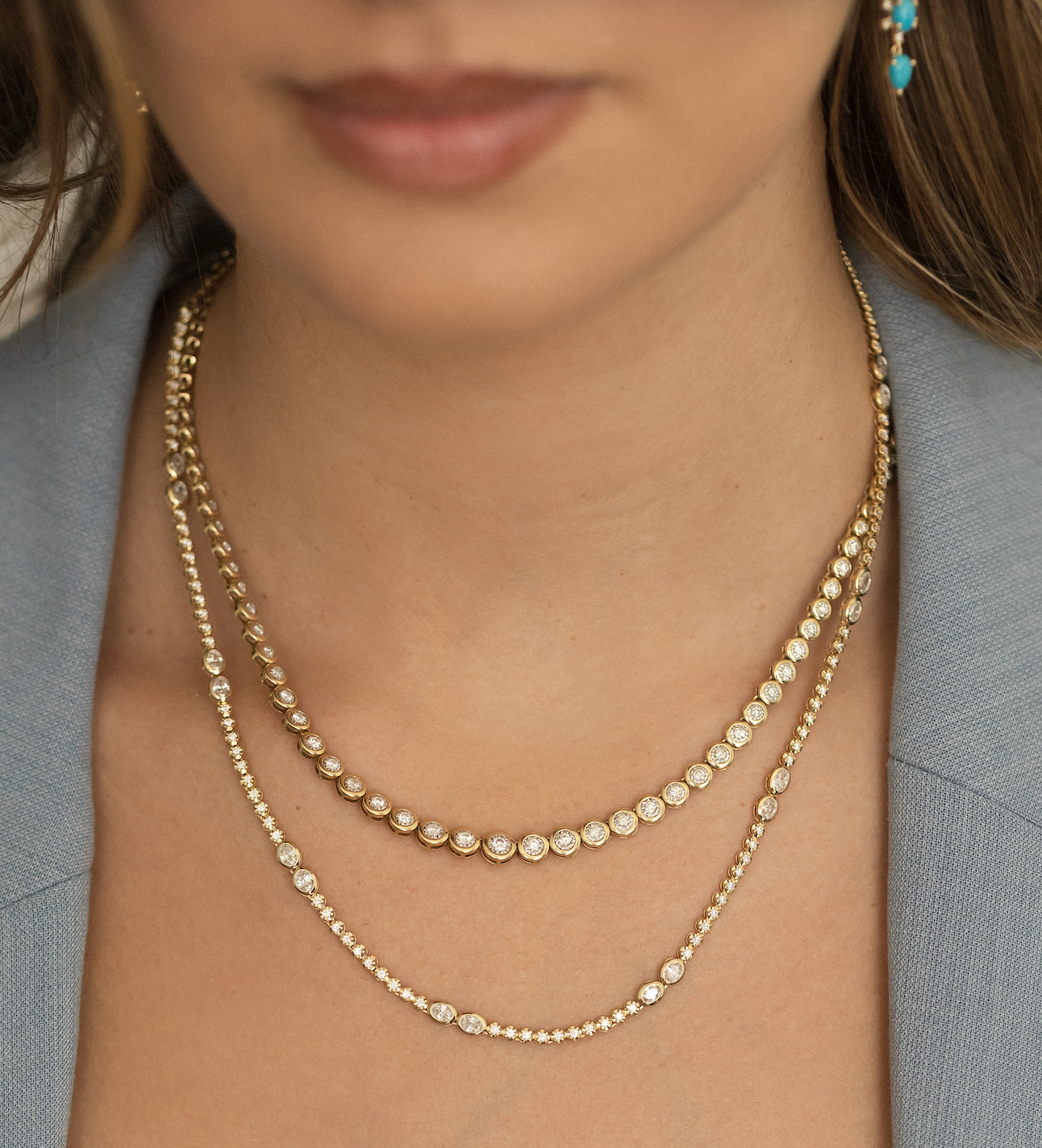 DIAMOND OVAL AND ROUND TENNIS NECKLACE WITH