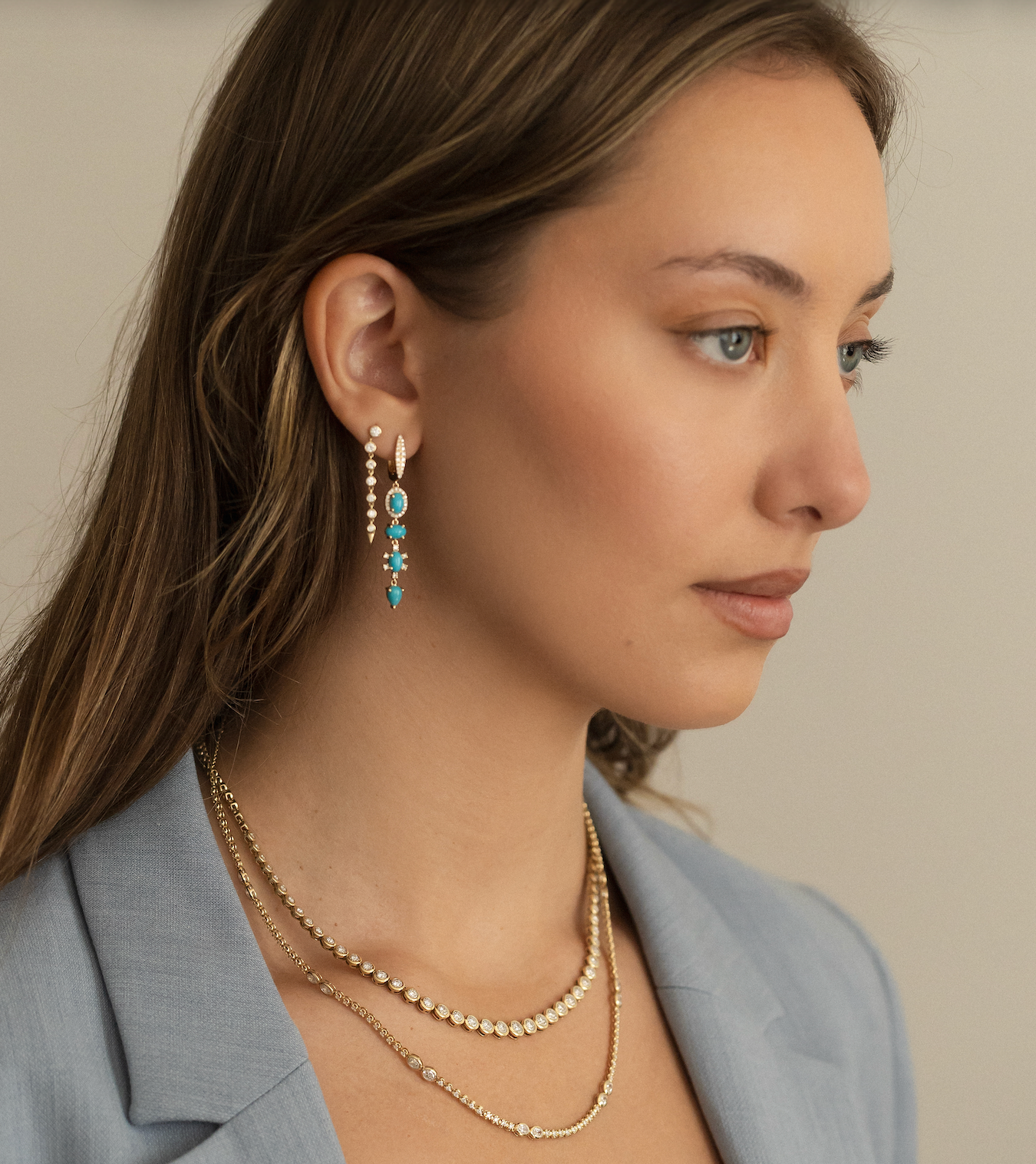 DIAMOND OVAL AND ROUND TENNIS NECKLACE WITH