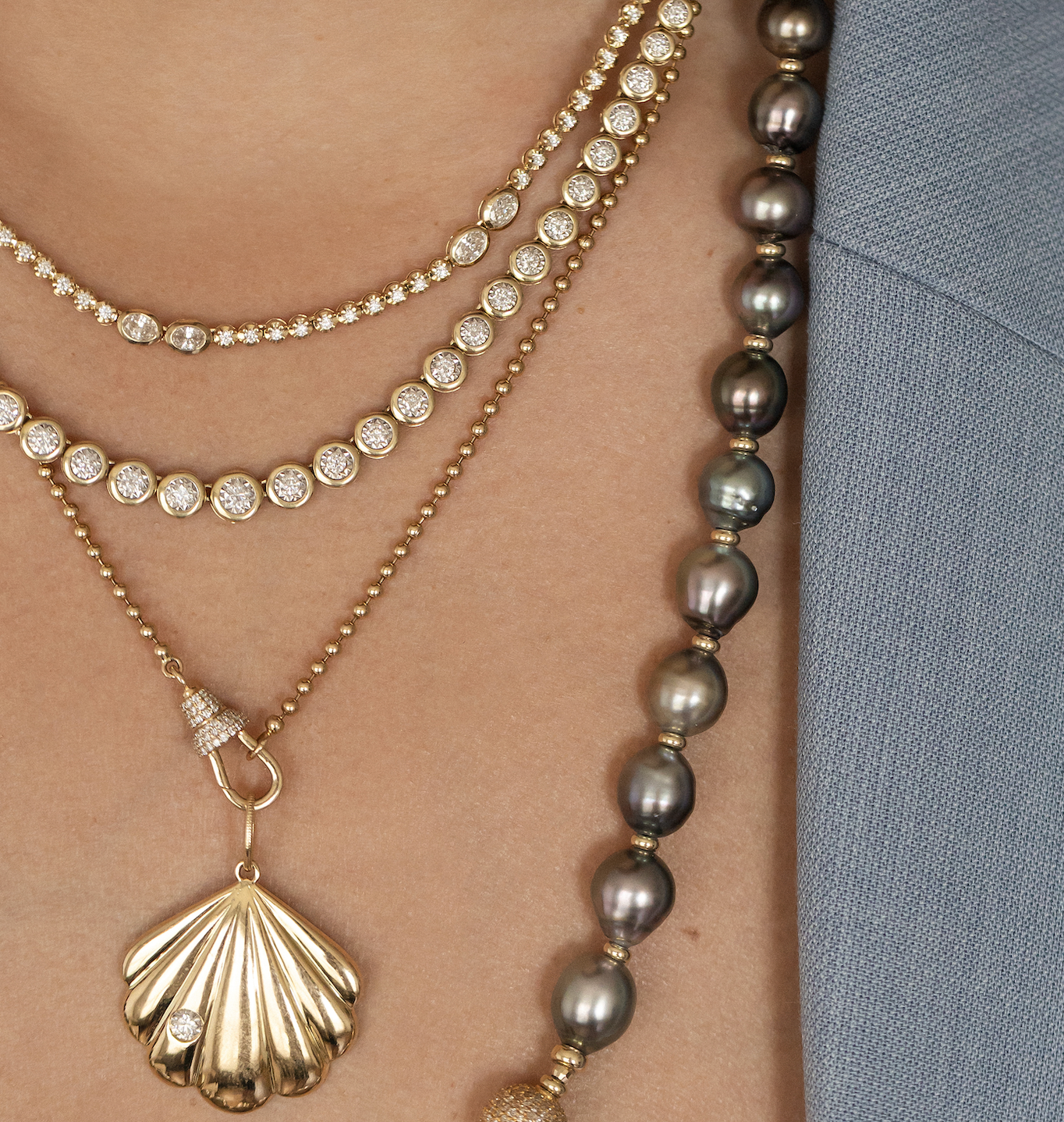 DIAMOND OVAL AND ROUND TENNIS NECKLACE WITH