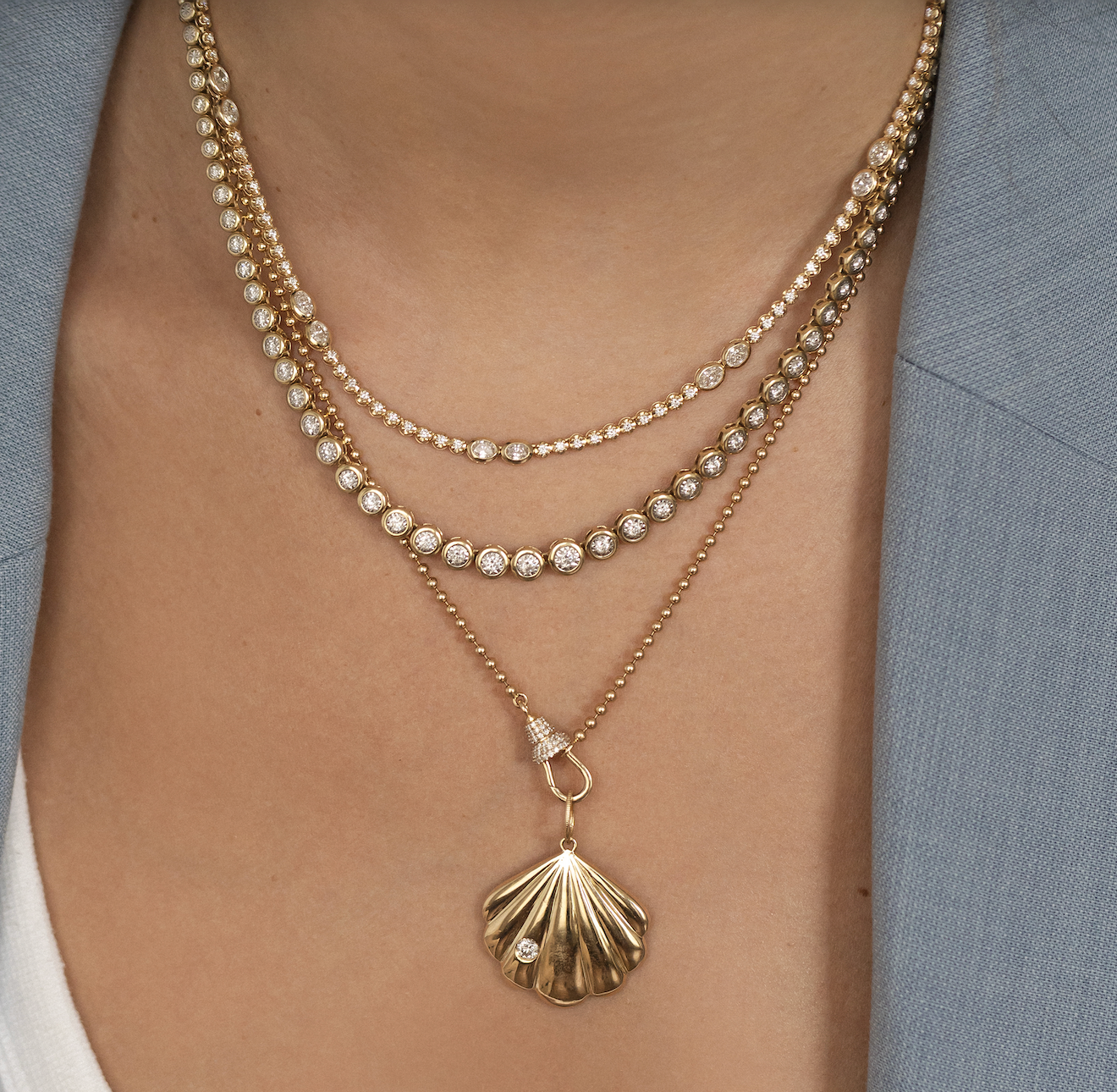 DIAMOND OVAL AND ROUND TENNIS NECKLACE WITH
