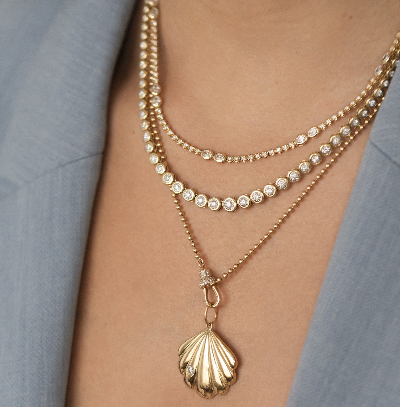 DIAMOND OVAL AND ROUND TENNIS NECKLACE WITH