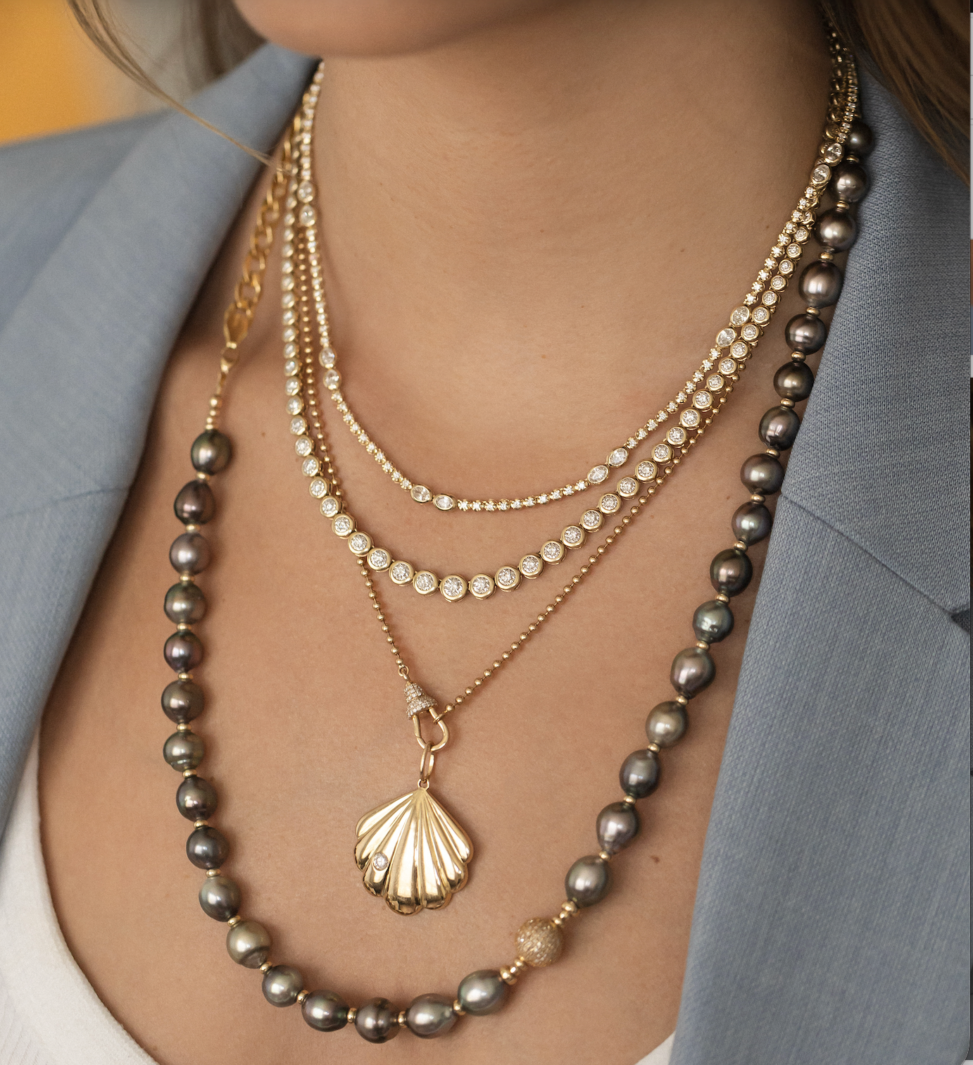 TAHITIAN PEARL NECKLACE WITH OR WITHOUT DIAMOND FOCAL BEAD