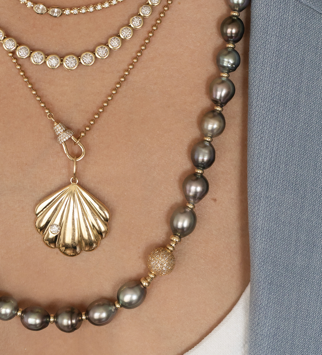 TAHITIAN PEARL NECKLACE WITH OR WITHOUT DIAMOND FOCAL BEAD