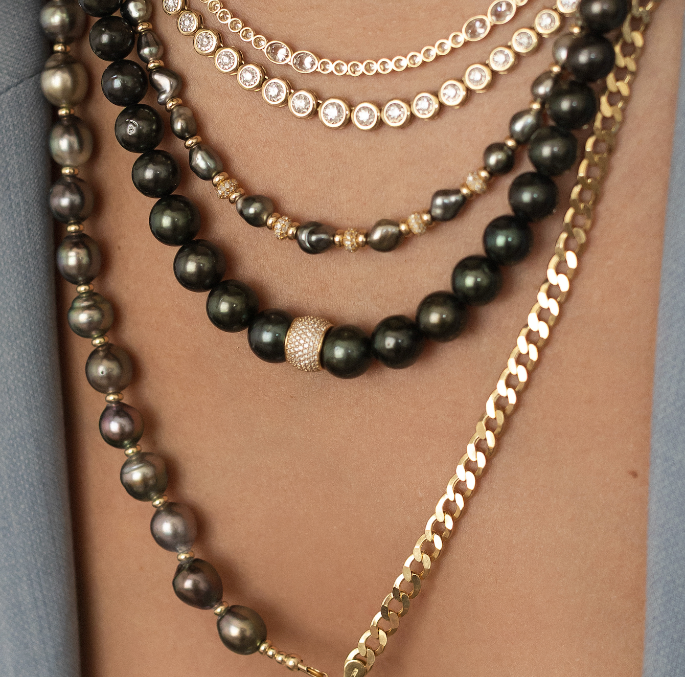 TAHITIAN PEARL NECKLACE WITH 14K GOLD AND DIAMOND BEAD OPTION