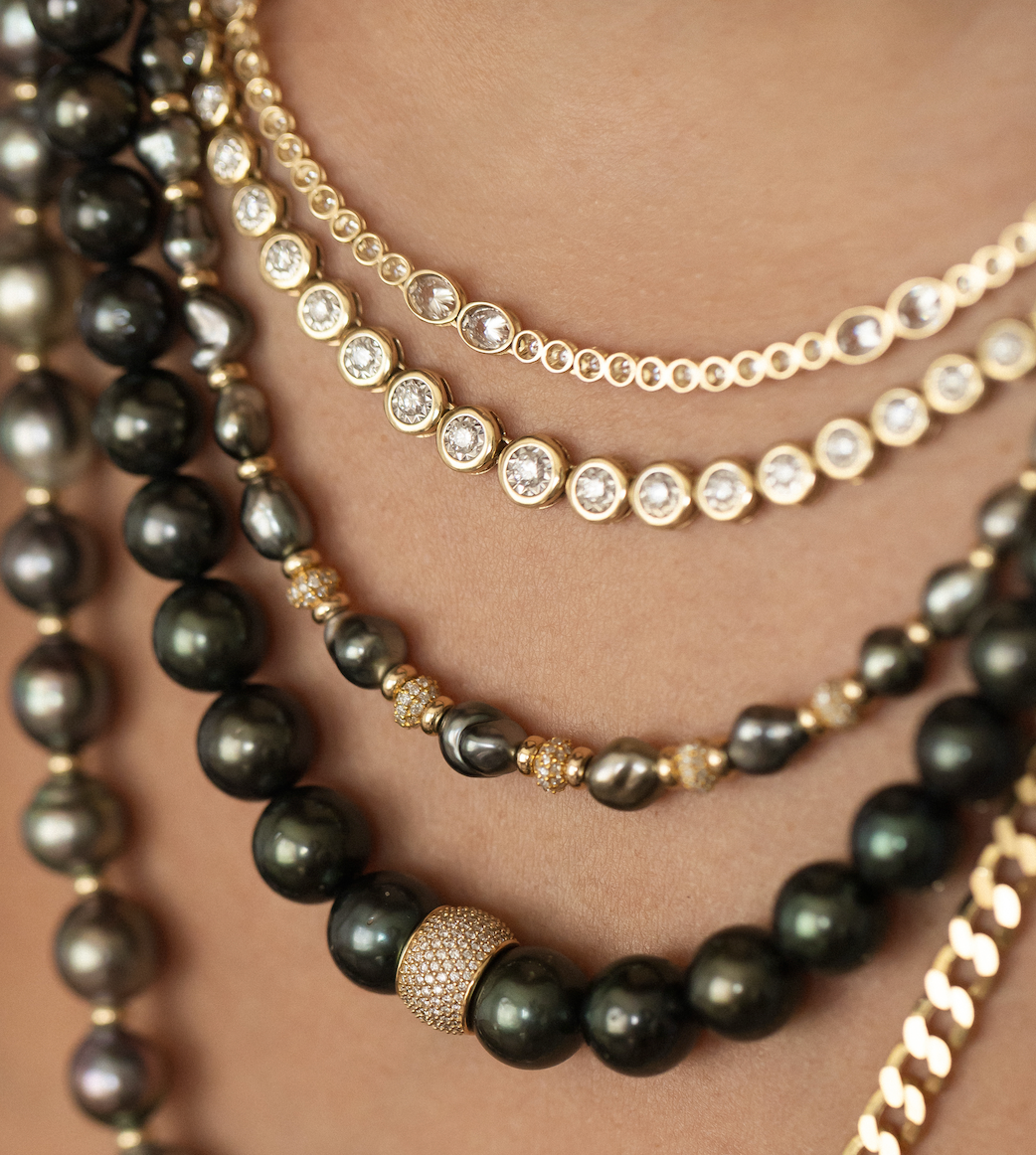 TAHITIAN PEARL NECKLACE WITH 14K GOLD AND DIAMOND BEAD OPTION