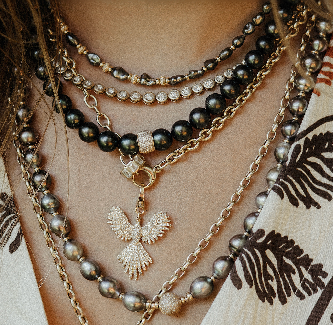 TAHITIAN PEARL NECKLACE WITH 14K GOLD AND DIAMOND BEAD OPTION
