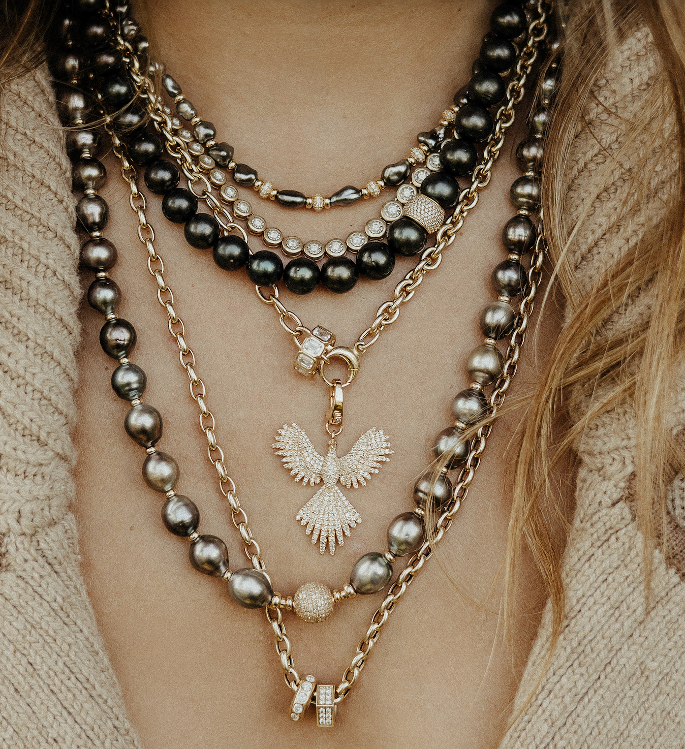 TAHITIAN PEARL NECKLACE WITH 14K GOLD AND DIAMOND BEAD OPTION