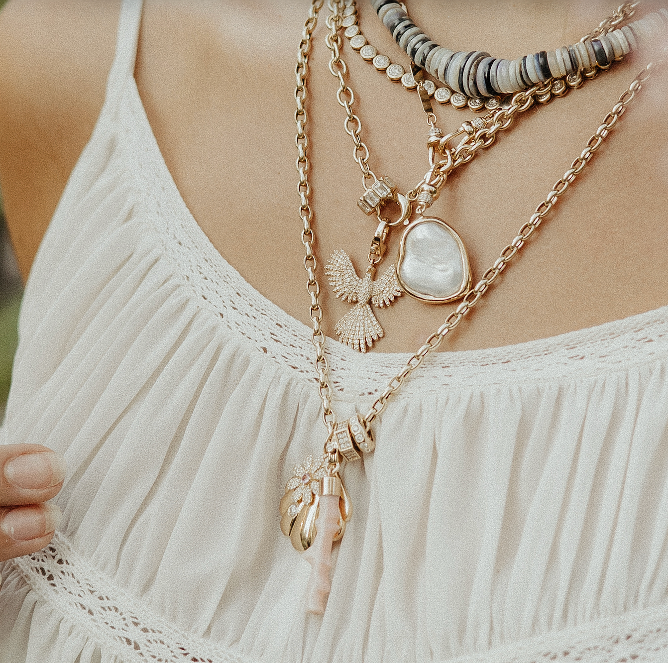 PINK CORAL AMULET SET IN 14K GOLD