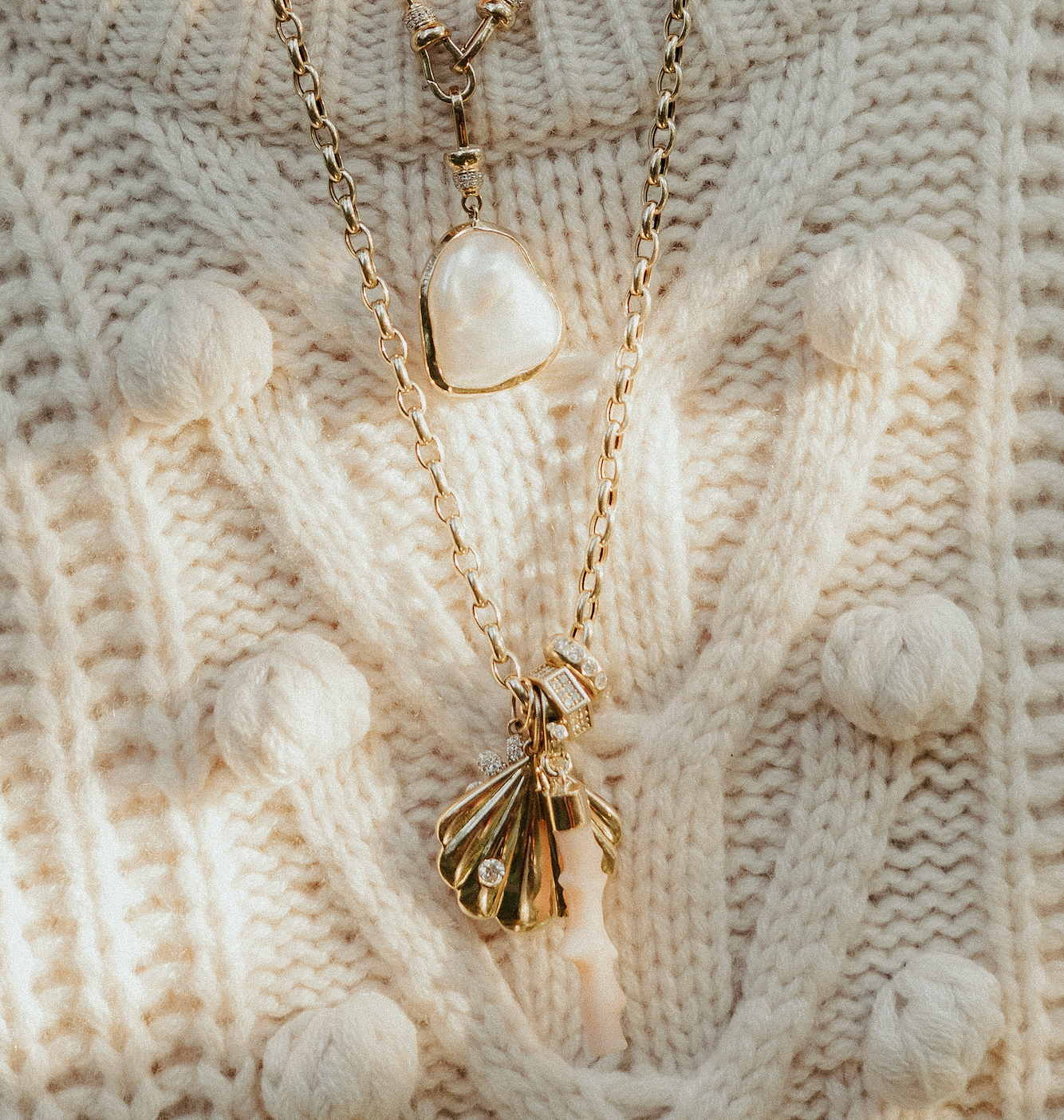 PINK CORAL AMULET SET IN 14K GOLD
