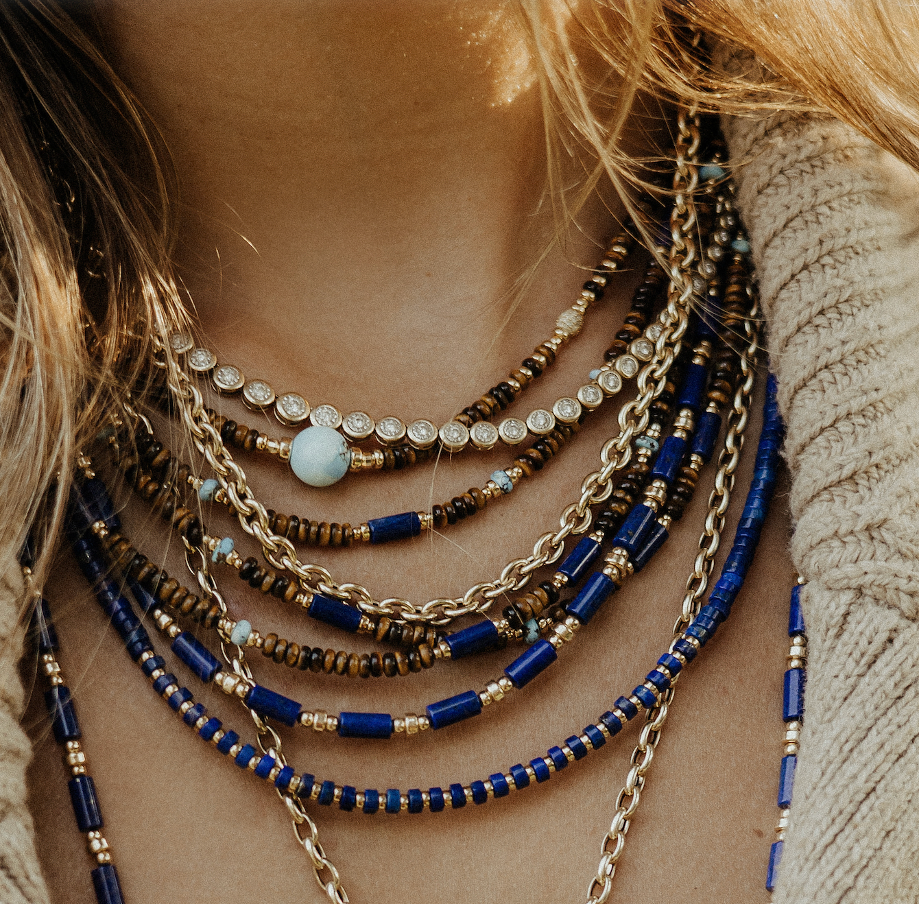 TIGERS EYE, LAPIS & TURQUOISE NECKLACE