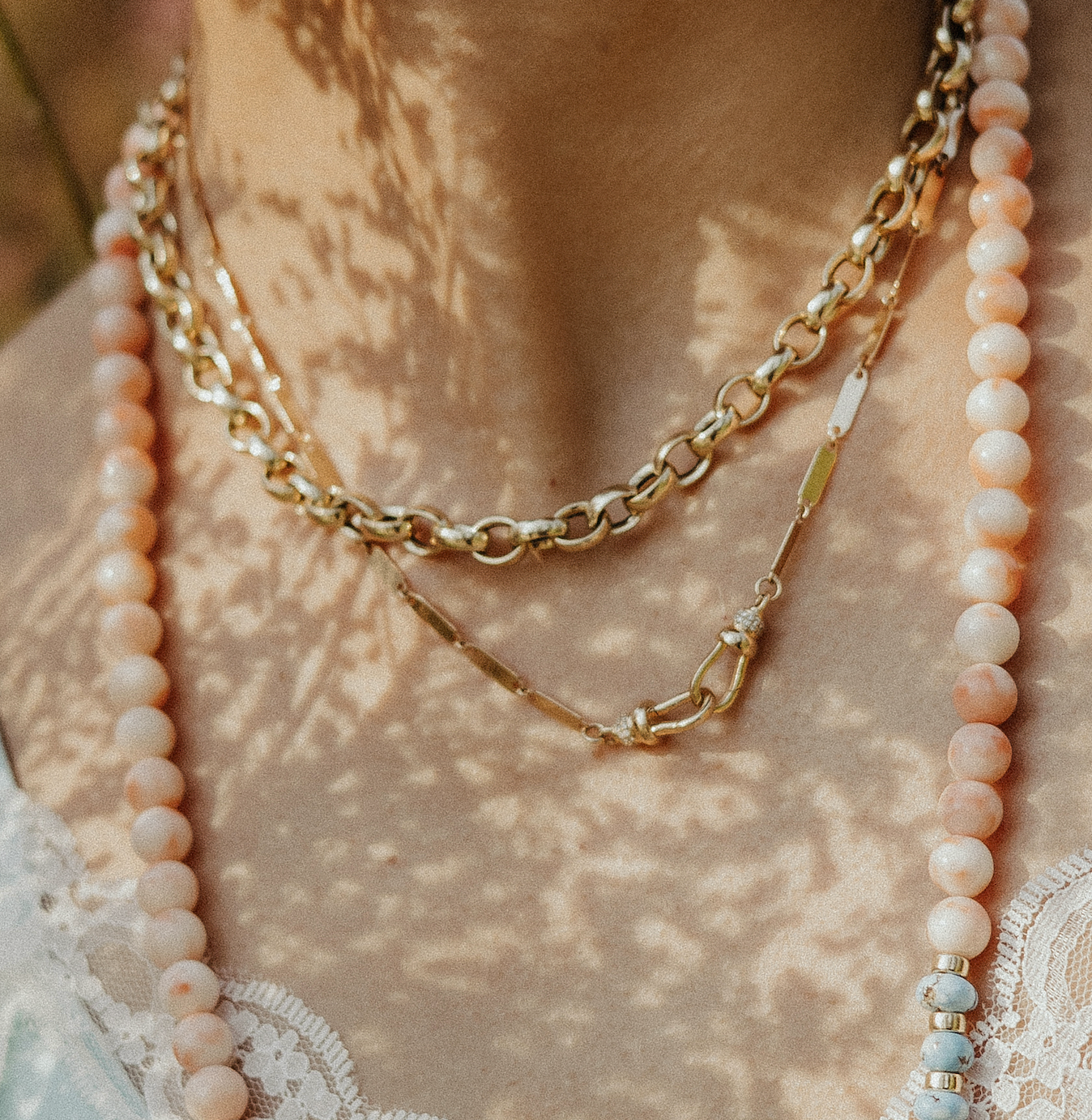 14K GOLD BAR CHAIN WITH DIAMOND CHARM CLIPS