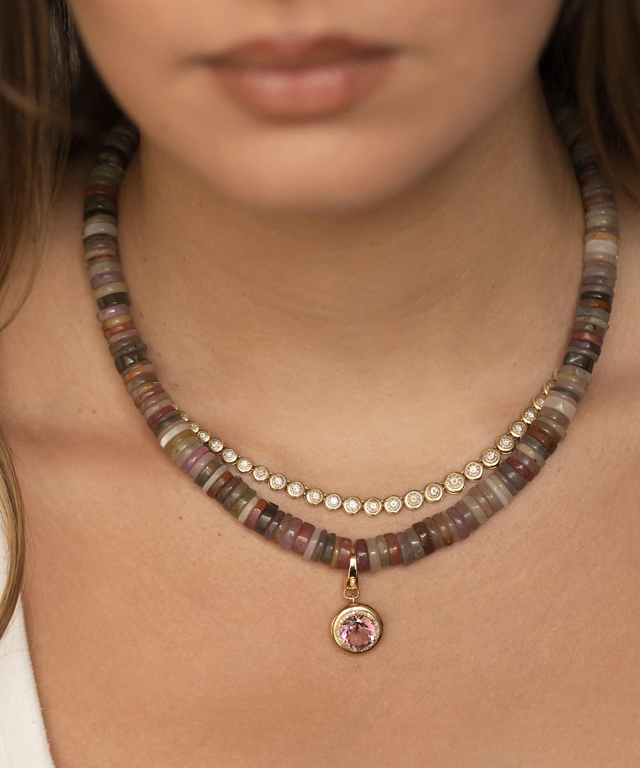 PINK TOURMALINE AND DIAMOND AMULET