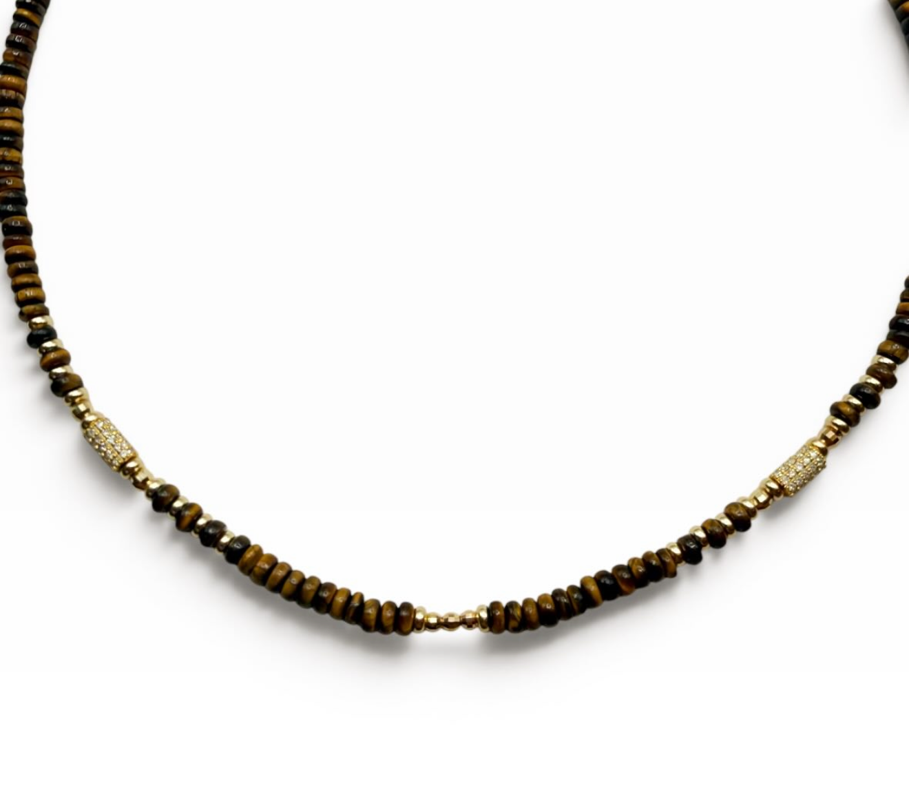 TIGERS EYE & DIAMOND BEAD NECKLACE