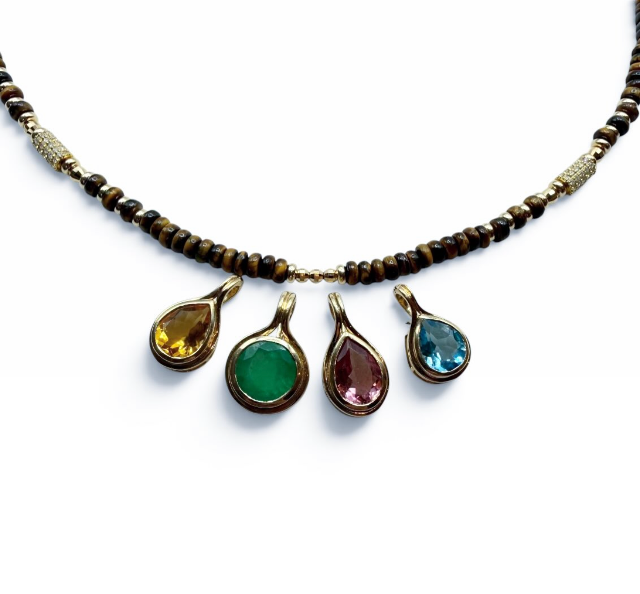 TIGERS EYE & DIAMOND BEAD NECKLACE