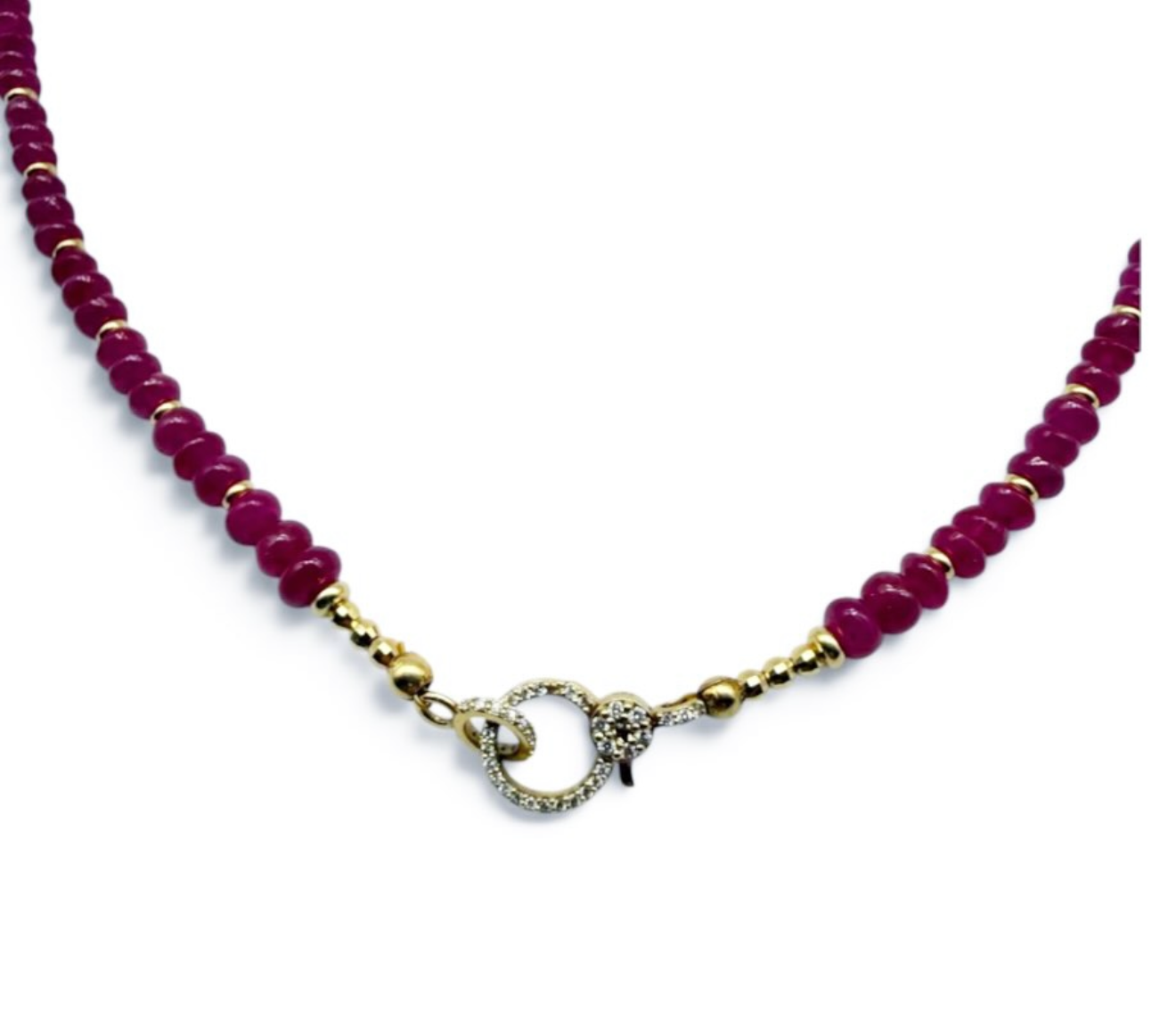 RUBY NECKLACE WITH DIAMOND FRONT FACING CLASP