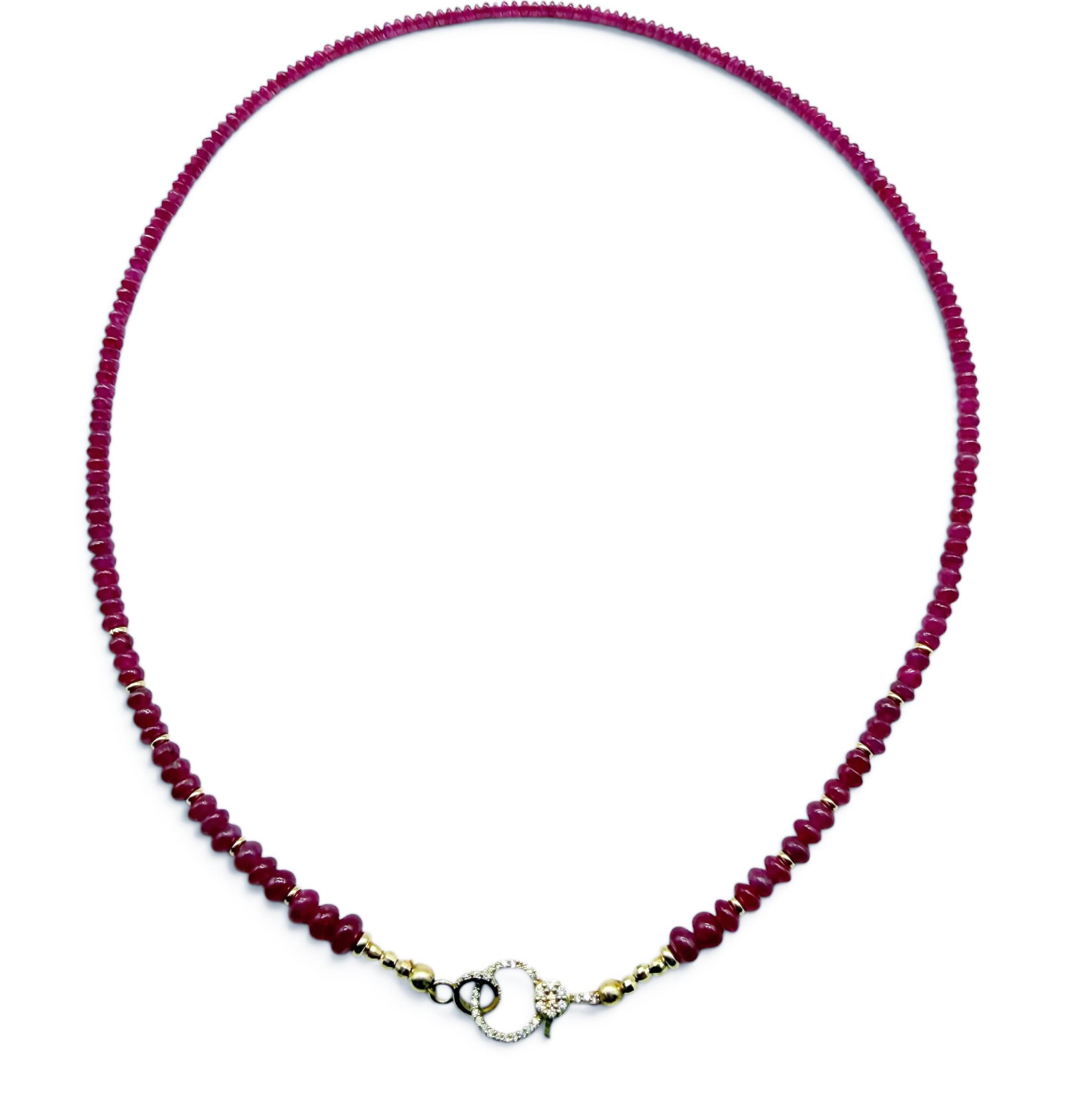 RUBY NECKLACE WITH DIAMOND FRONT FACING CLASP