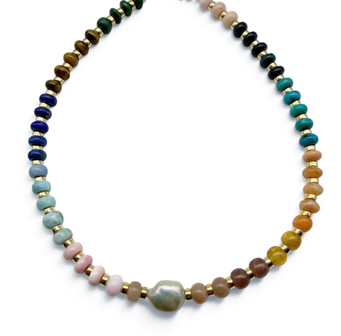 MULTIGEMSTONE & PEARL NECKLACE